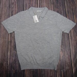 Collars & Co Sweater Mens Large Gray Short Sleeve Merino Wool Knit Polo NWT